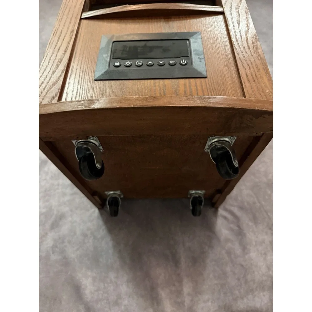 Electric Portable Space Heater, Brown Wood Cabinet, Digital Display, Timer, 120V